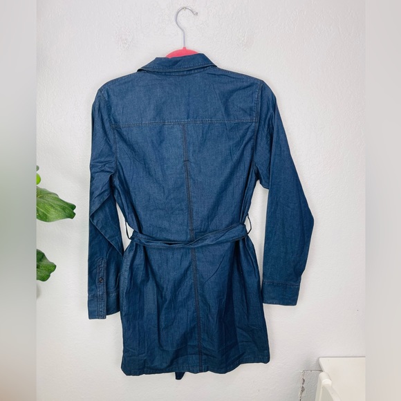 Theory Julissa Shirt Dress Dark Wash Denim Long Sleeves Pckets Belted Size 12 - Picture 6 of 8